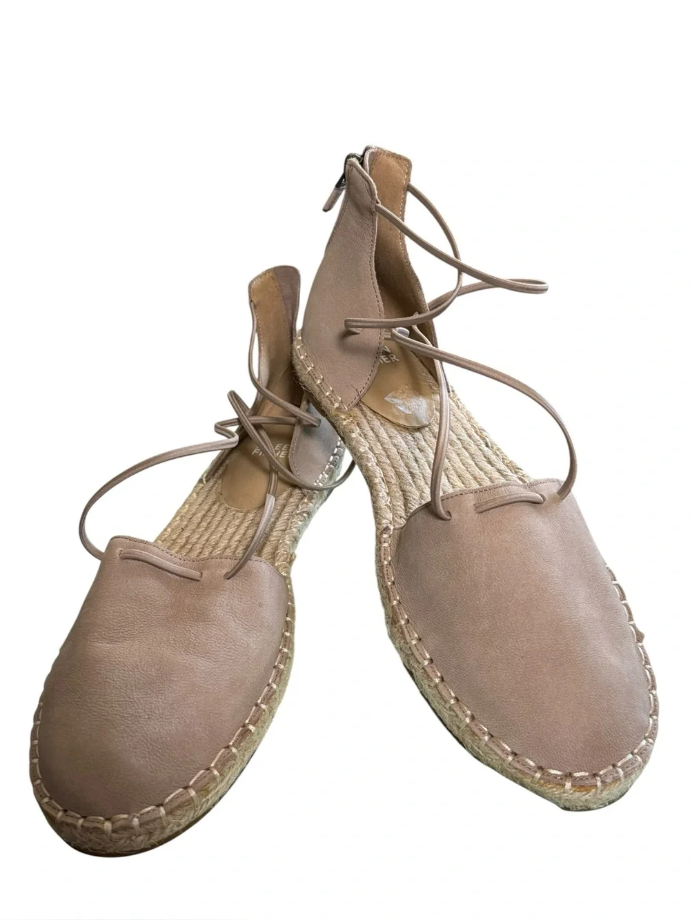 Eileen Fisher Lace-Up Espadrille Flats Taupe Leather 8.5